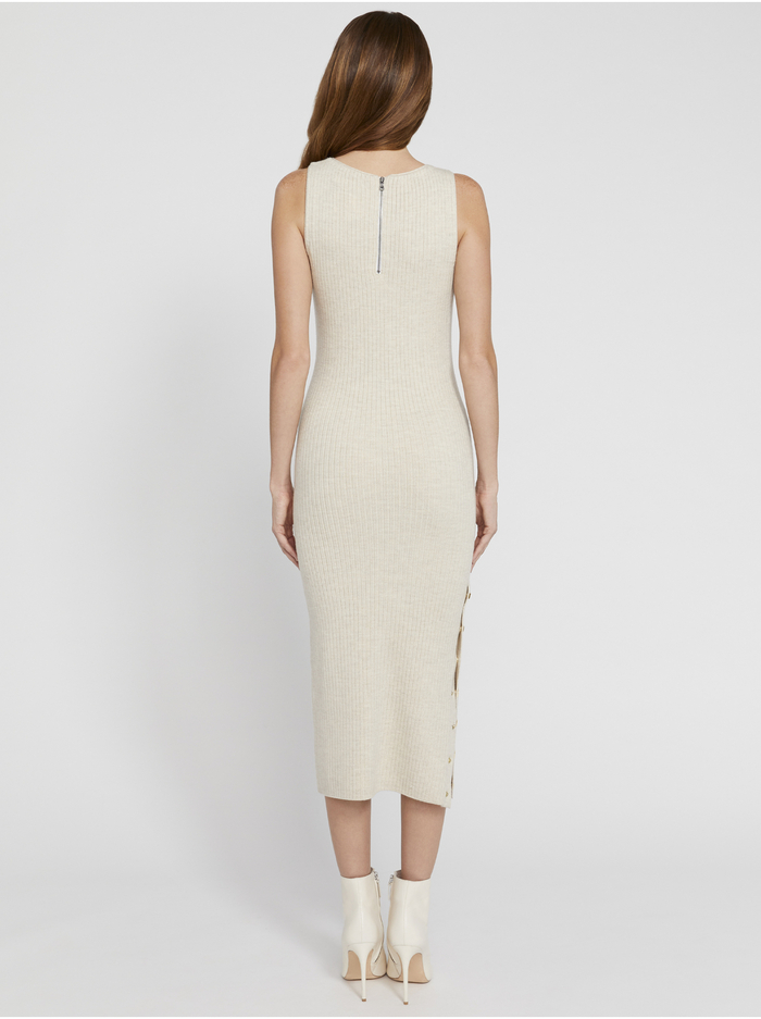 JENNER CREW NECK FITTED MIDI DRESS - OATMEAL image 3 - Alice And Olivia