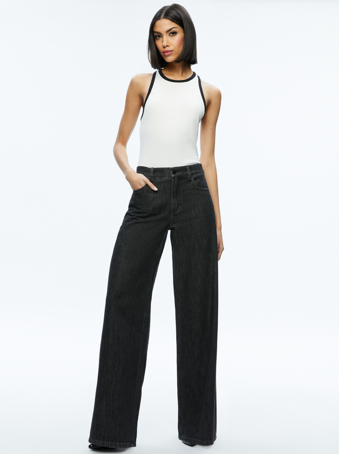 MIRTHA RIBBED RACERBACK TANK - OFF WHITE/BLACK image 2 - Alice And Olivia