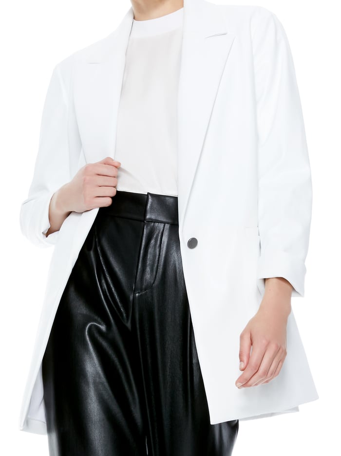 DUNN ROLL CUFF VEGAN LEATHER BLAZER - OFF WHITE image 1 - Alice And Olivia