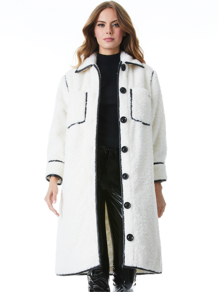 SAMSON FAUX SHEARLING PIPED COAT - OFF WHITE/BLACK - Alice And Olivia
