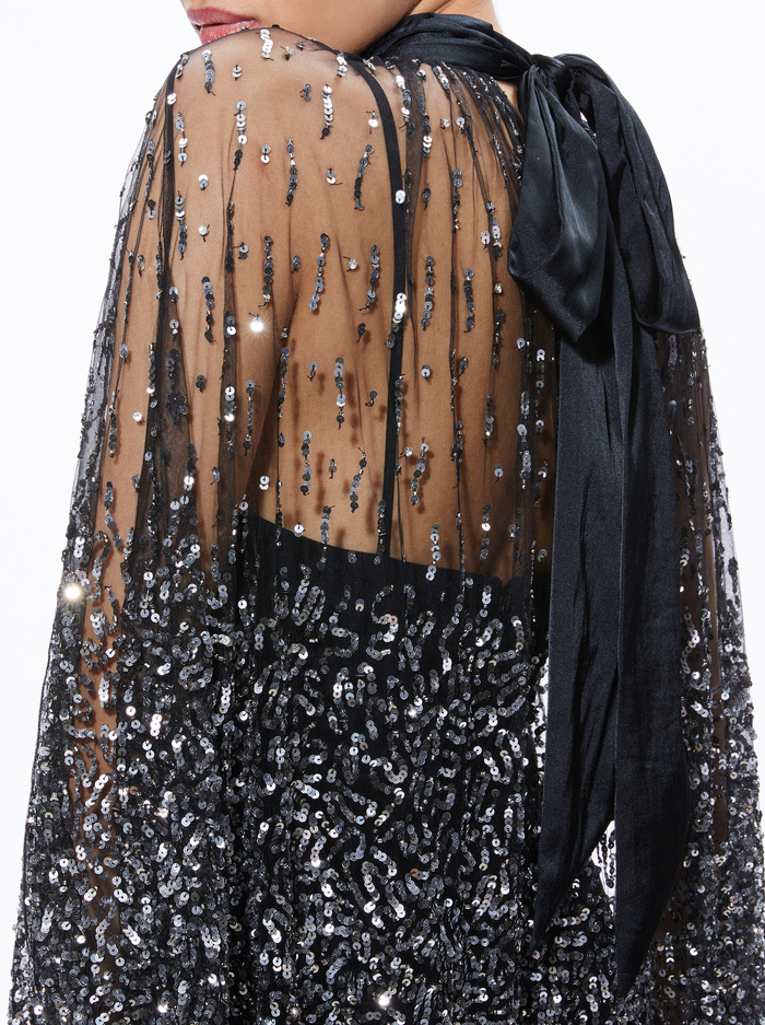 ZENON CAPE MINI DRESS - BLACK/SILVER image 3 - Alice And Olivia