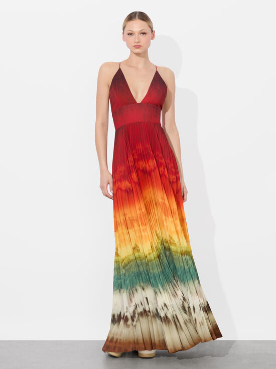 CRYSTAL TIE DYE-LAUREN PLEATED MAXI DRESS