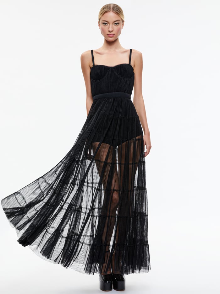 DEENA PLEATED MAXI DRESS WITH HOT PANT - BLACK - Alice And Olivia