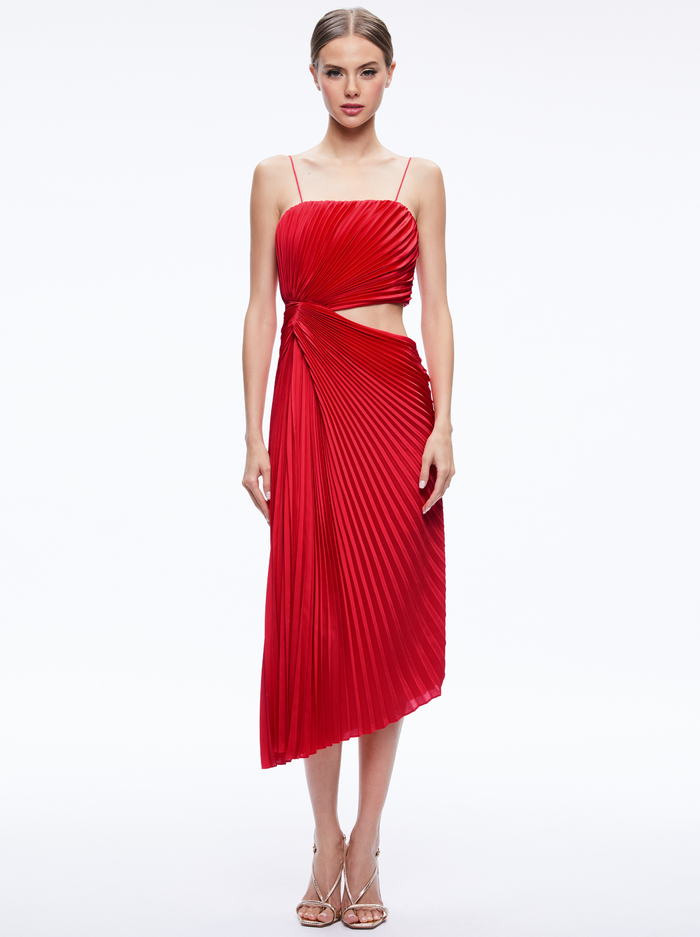 FAYETH CUT OUT ASYMMETRICAL HEM MIDI DRESS - CHILI PEPPER image 4 - Alice And Olivia