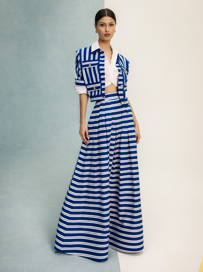 HANA MAXI SKIRT - METRO STRIPE TWILIGHT BLUE image 6 - ALICE + OLIVIA