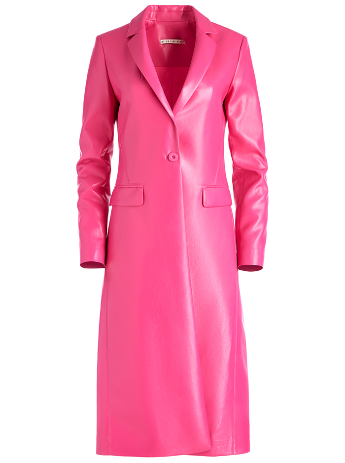MACEY VEGAN LEATHER NOTCH COLLAR LONG BLAZER - WILD PINK image 5 - Alice And Olivia