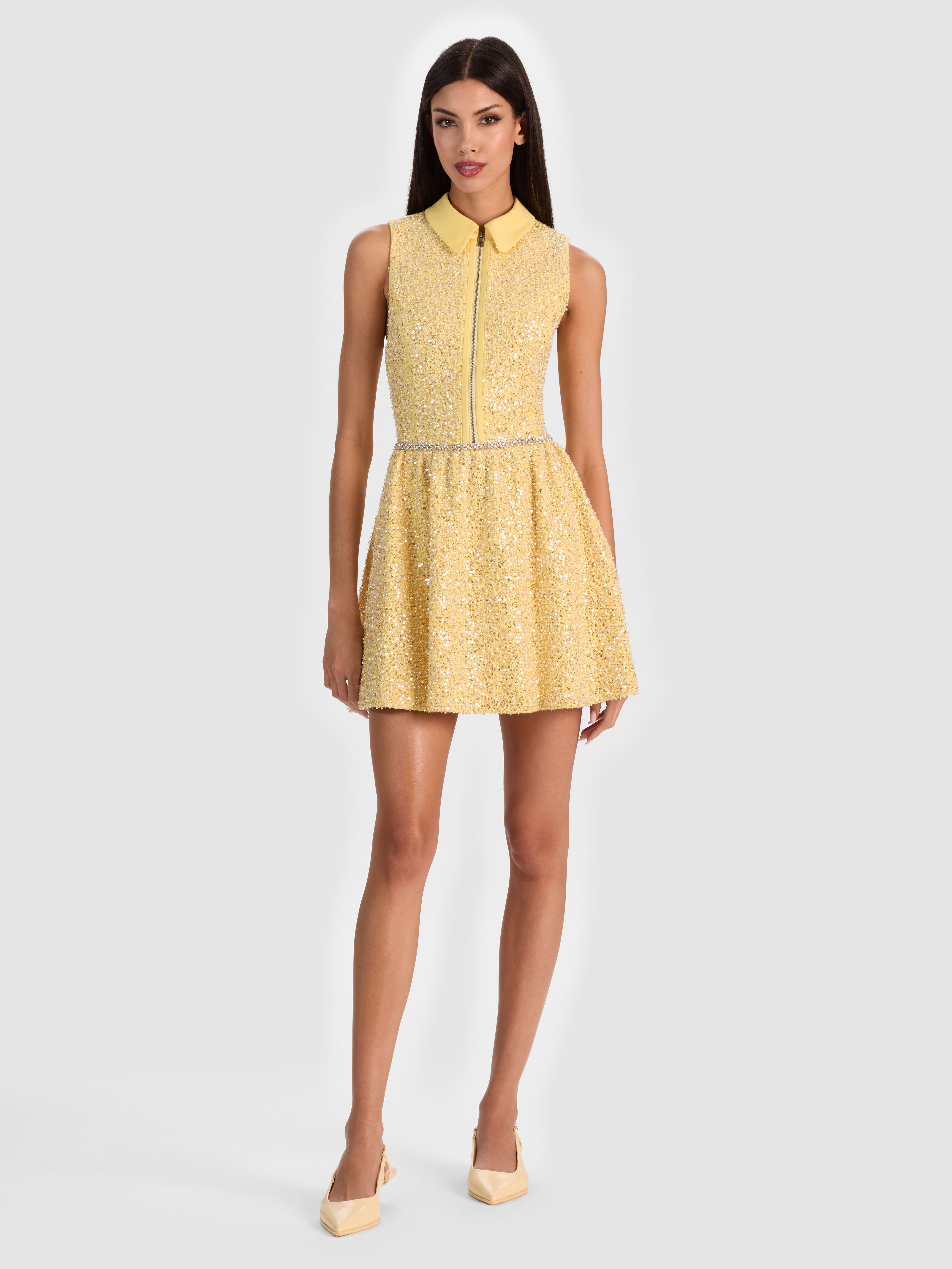 ELLIS TWEED BOX PLEAT DRESS in OFF WHITE/BLACK | ALICE + OLIVIA