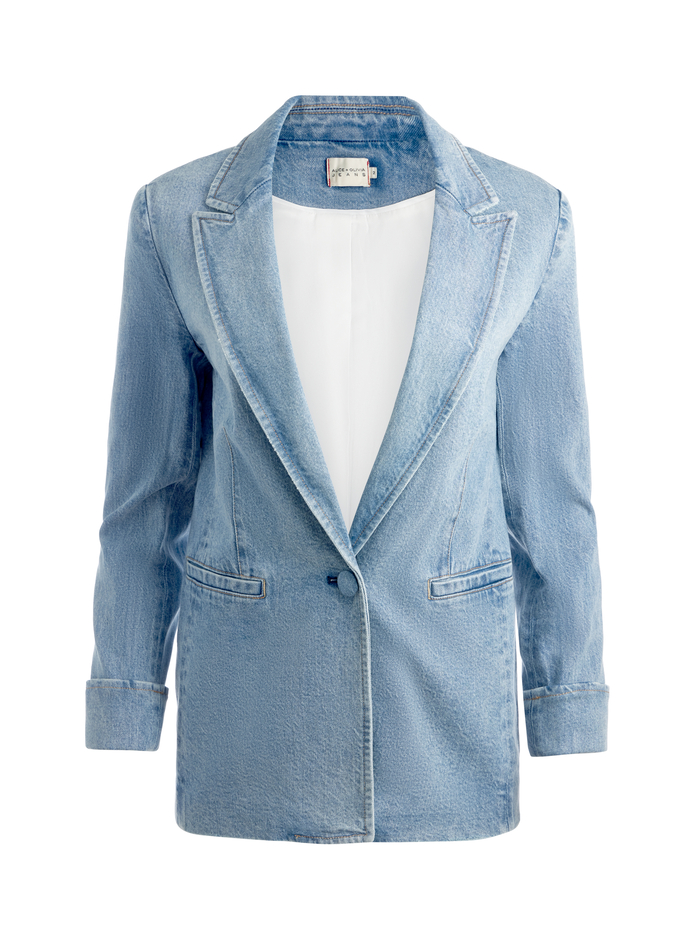 JUSTINE ROLLED CUFF BLAZER - GEORGIA VINTAGE BLUE image 5 - Alice And Olivia
