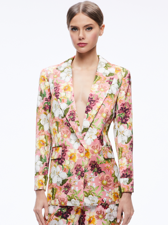 JUSTIN ROLLED CUFF BLAZER - JUNIPER FLORAL ROSE - Alice And Olivia