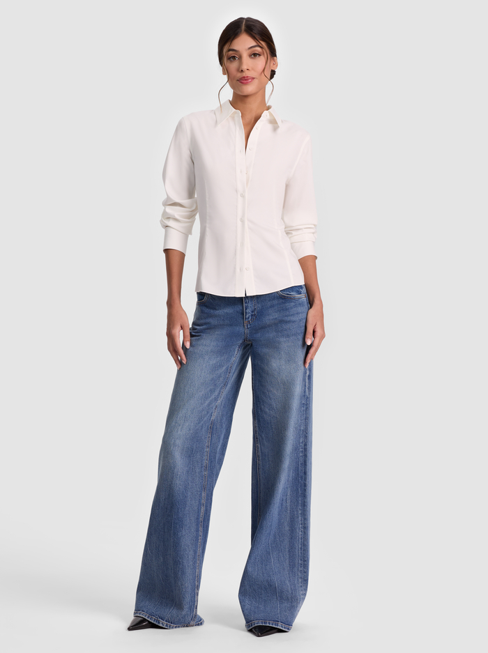 AMELIA BUTTON DOWN WITH LACE UP BACK - OFF WHITE image 1 - ALICE + OLIVIA