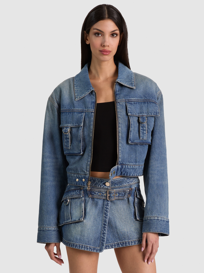 LEROY DENIM AVIATOR JACKET - FLORENCE VINTAGE BLUE - ALICE + OLIVIA