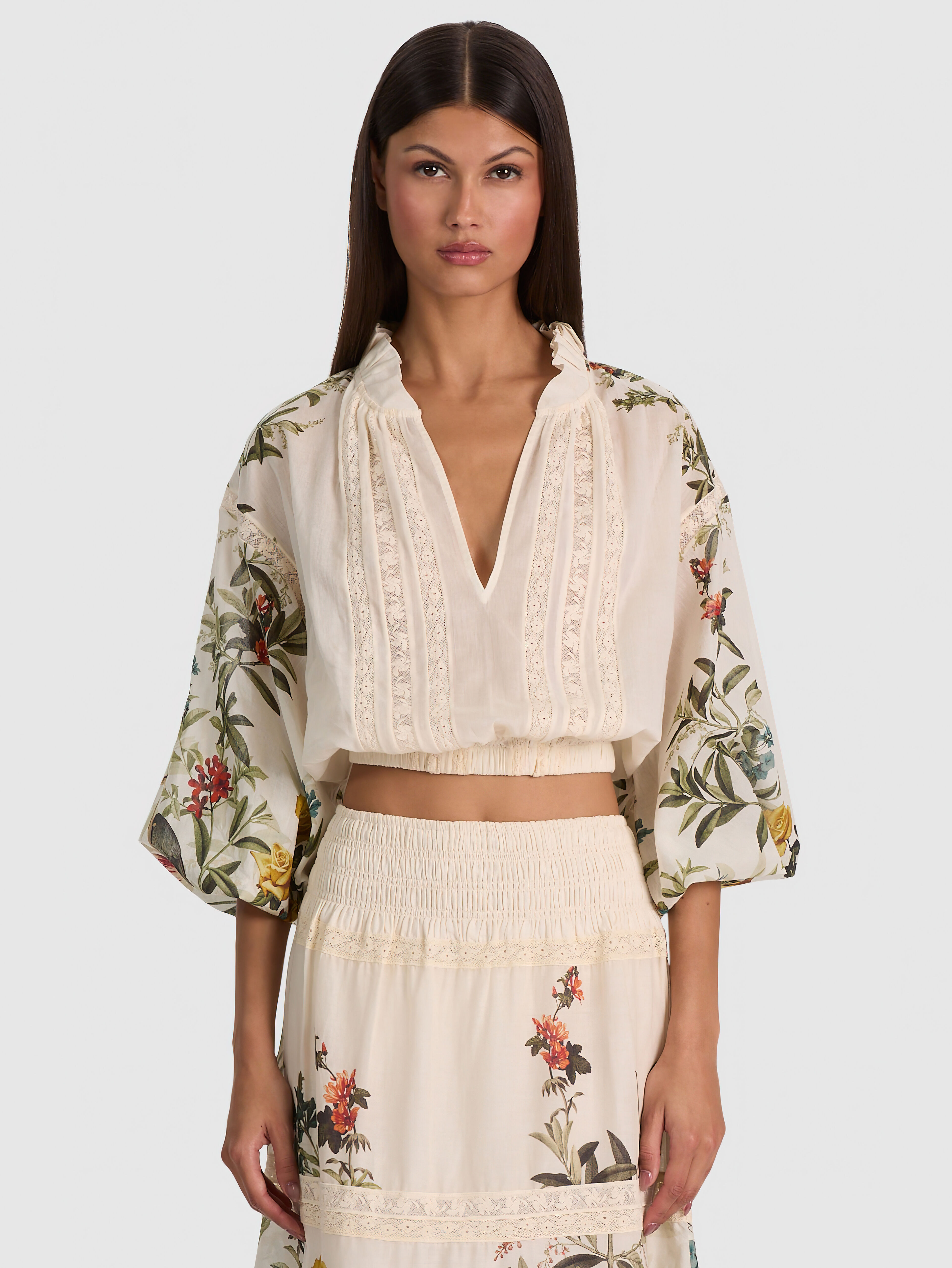 CASSIE EMBROIDERED BLOUSE in DESERT SPRIGS VANILLA | ALICE + OLIVIA