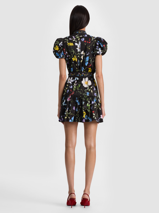 TWISTING VINES BLACK-CORA MINI SHIRT DRESS