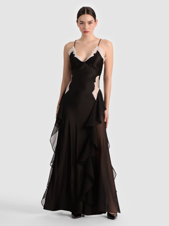BLACK/OFF WHITE-SHELBA RUFFLED GOWN