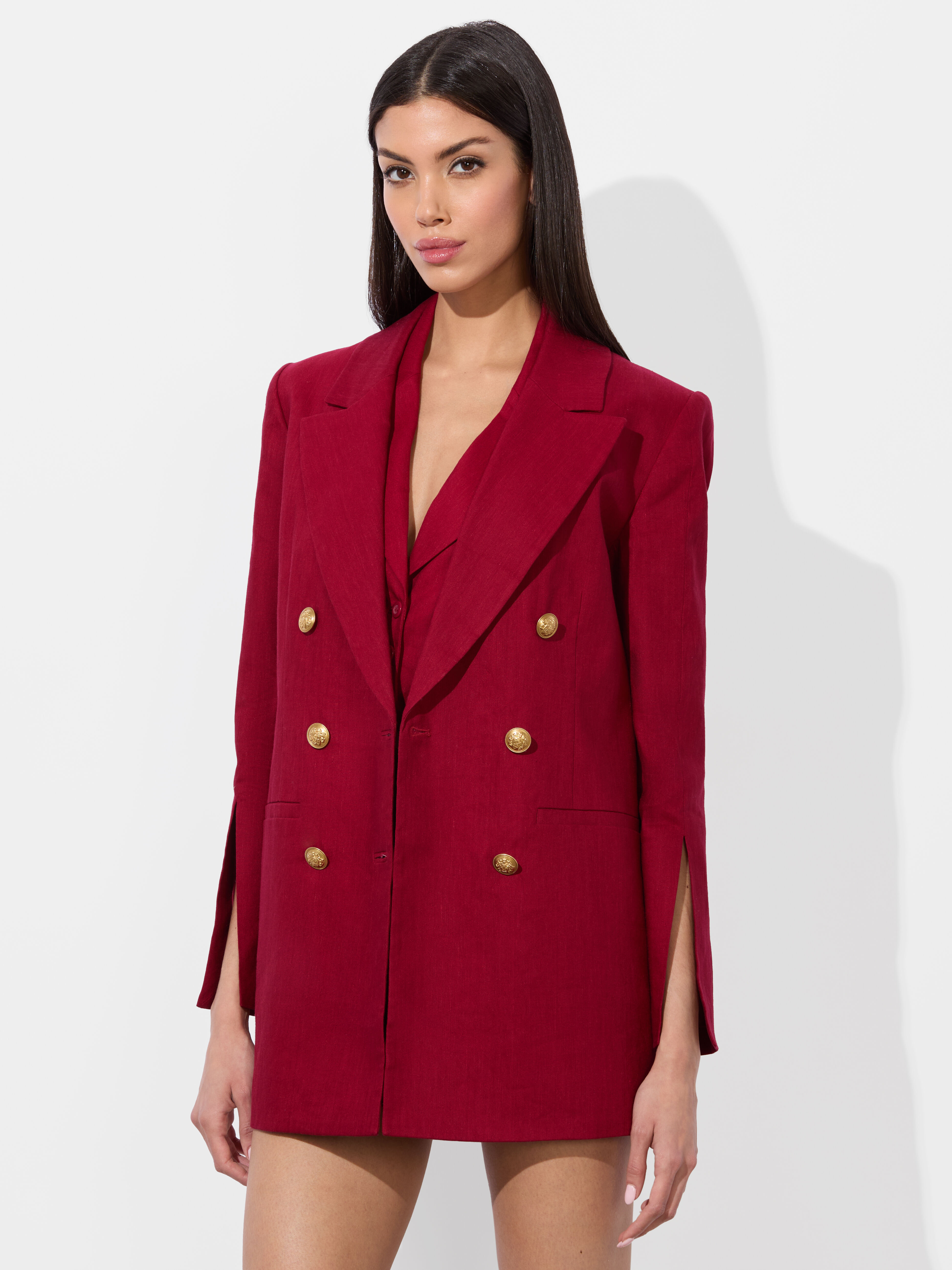 Campbell Linen Blazer In Dark Cherry | Alice + Olivia