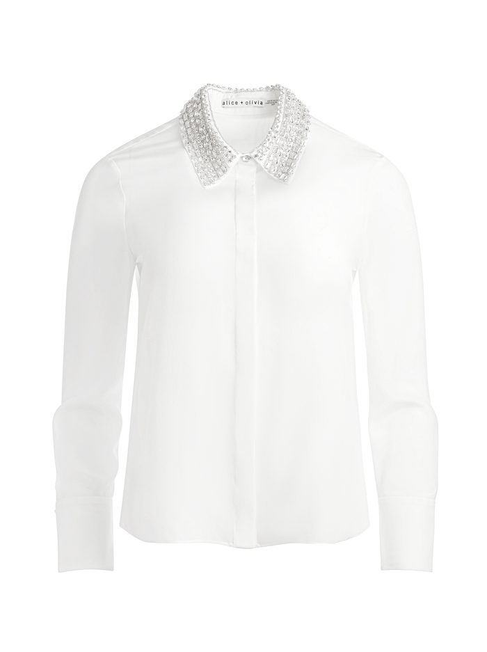 WILLA EMBELLISHED COLLAR TOP - OFF WHITE image 5 - Alice And Olivia
