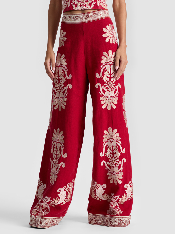 ATHENA EMBROIDERED PANT - SERENADE DARK CHERRY - Alice And Olivia