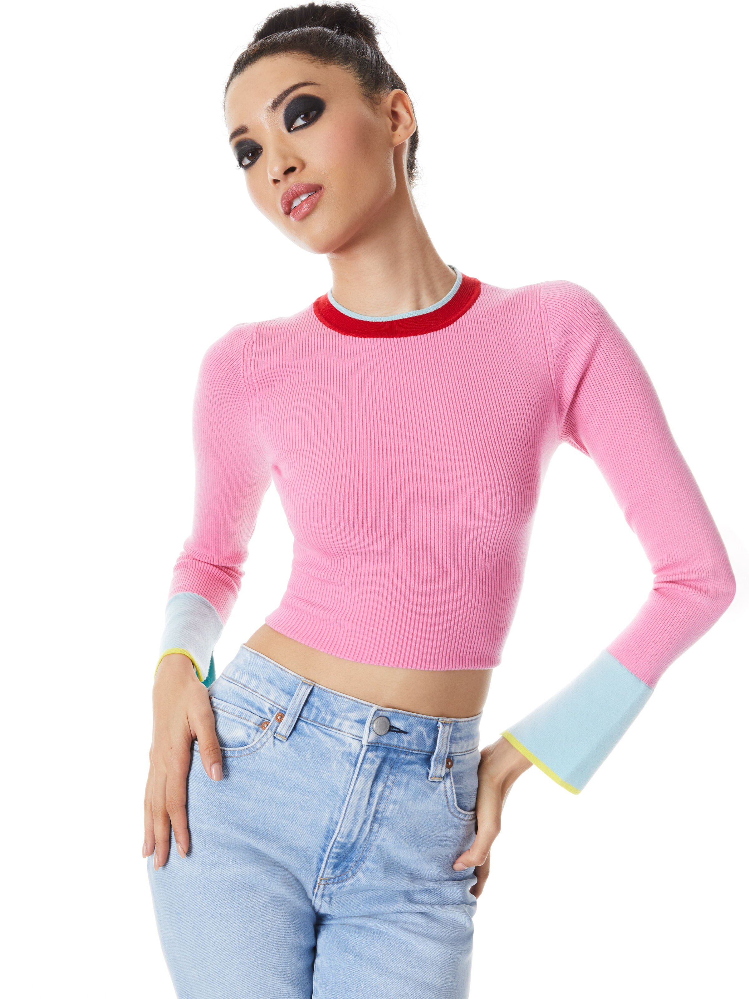 WESTI LONG SLEEVE RIBBED CREWNECK in PRIMROSE MULTI | ALICE + OLIVIA