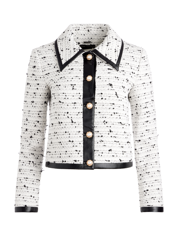 RENAE CROPPED VEGAN LEATHER JACKET - OFF WHITE/BLACK image 5 - Alice And Olivia