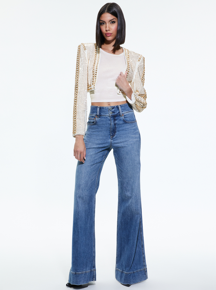 MAIRA CROPPED JACKET WITH CHAIN TRIM - SOFT WHITE/PALE GOLD image 2 - Alice And Olivia