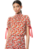 IRENE FLORAL MOCK NECK BLOUSE - FORGET ME NOT SM BRIGHT POPPY