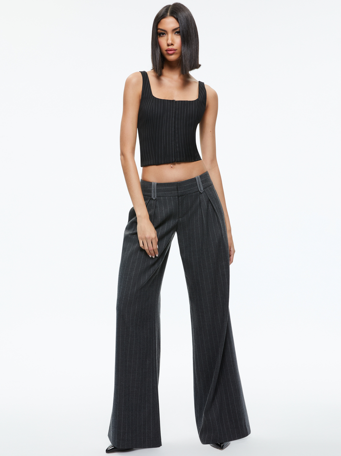 Eric Low Rise Trouser In Charcoal Pinstripe | Alice And Olivia