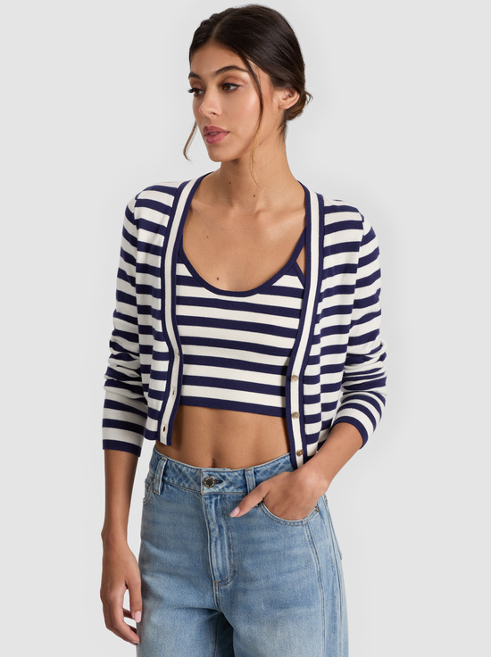 INDIGO/SOFT WHITE-GRACE STRIPED CARDIGAN