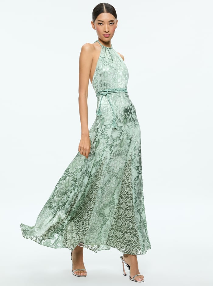 DANIKA HALTER MAXI DRESS WITH BELT - VANITY PISTACHIO image 3 - Alice And Olivia