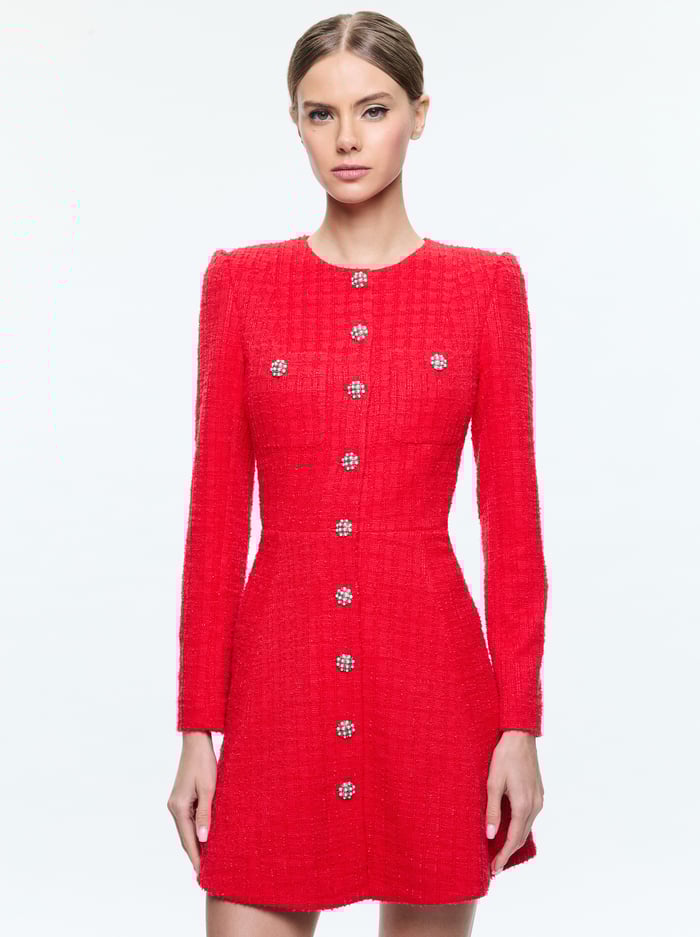 SHILOH MINI DRESS - BRIGHT RUBY image 3 - Alice And Olivia