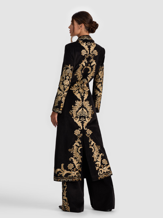 BLACK/GOLD-MACEY EMBROIDERED VELVET COAT