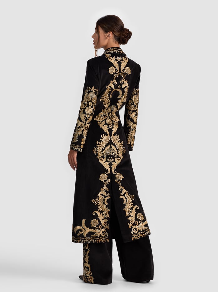 MACEY EMBROIDERED VELVET COAT - BLACK/GOLD image 2 - Alice And Olivia