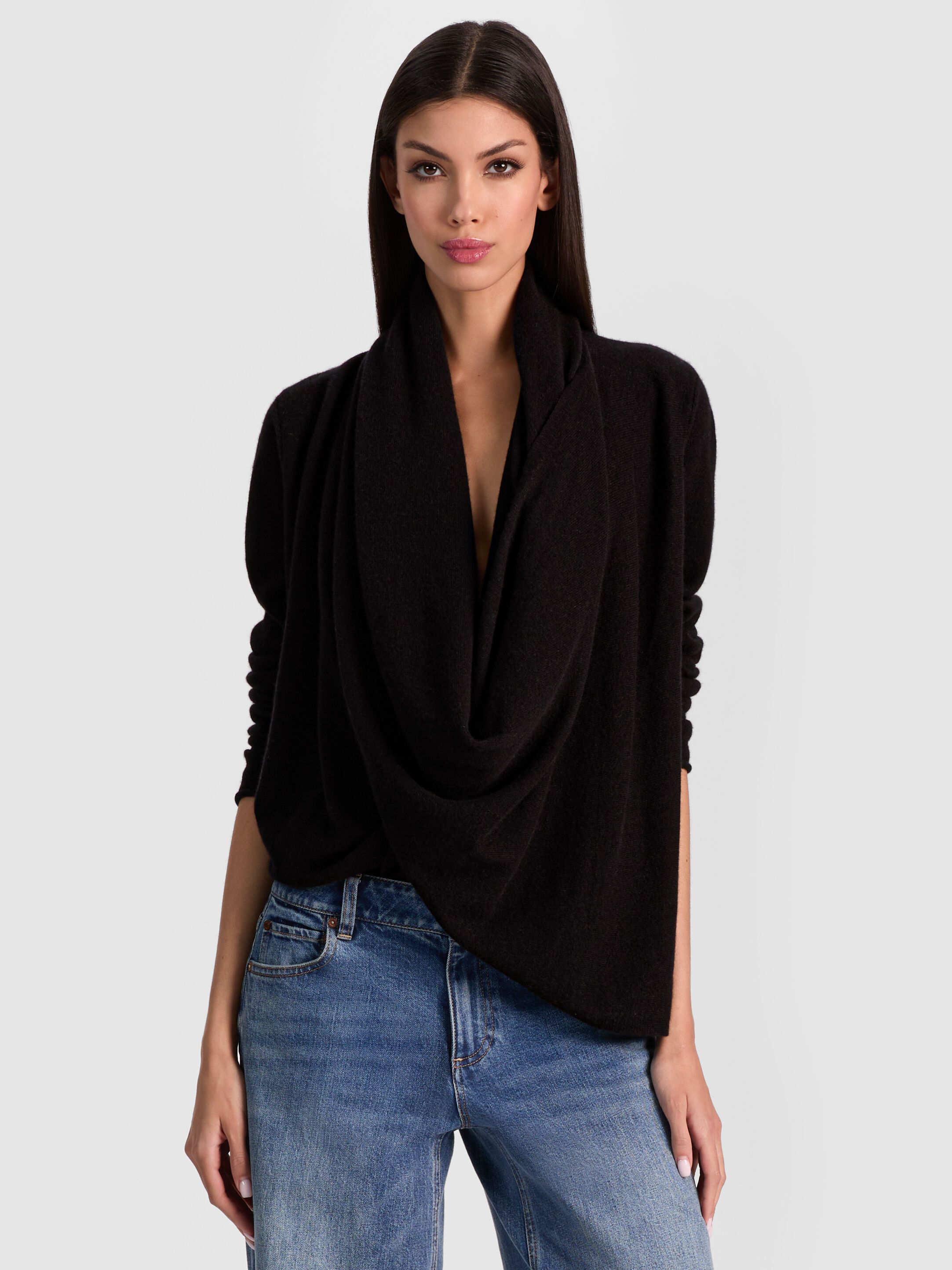 Jules Cashmere Draped Pullover In Black | Alice + Olivia