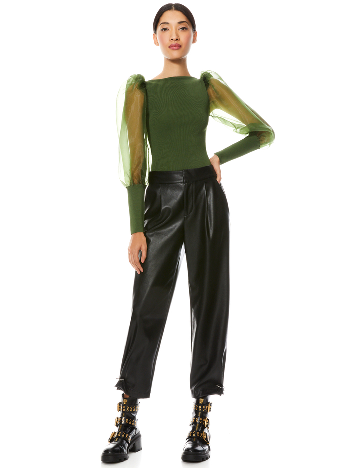ABELLA PUFF SLEEVE CROP TOP - ARMY GREEN image 2 - Alice And Olivia