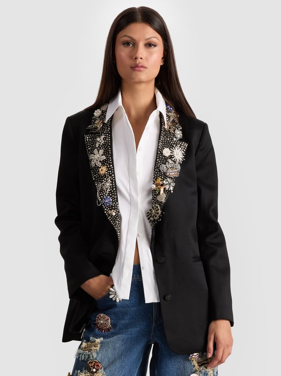 BLACK-ELNA EMBELLISHED BLAZER