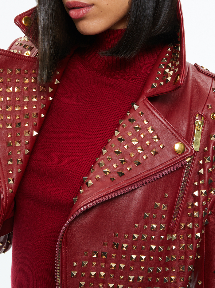 KRISHNA LEATHER CROPPED MOTO JACKET - BORDEAUX image 3 - Alice And Olivia