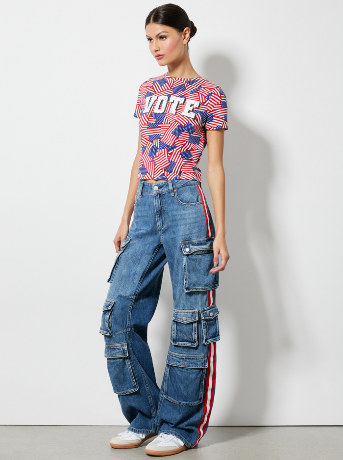 A+O X I AM A VOTER® CINDY CROPPED TEE - STRIPES FOREVER image 4 - Alice And Olivia