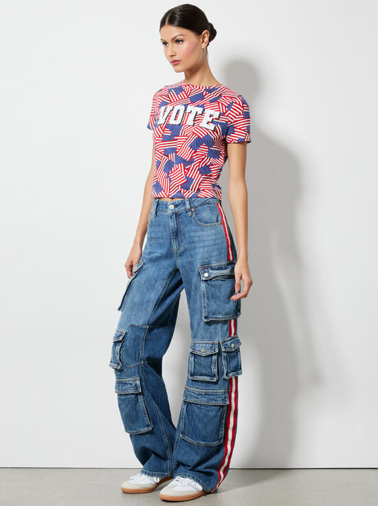 STRIPES FOREVER-A+O X I AM A VOTER® CINDY CROPPED TEE
