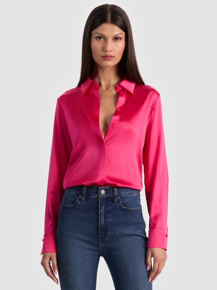 BRADY SILK BLOUSE - DEEP PINK - ALICE + OLIVIA