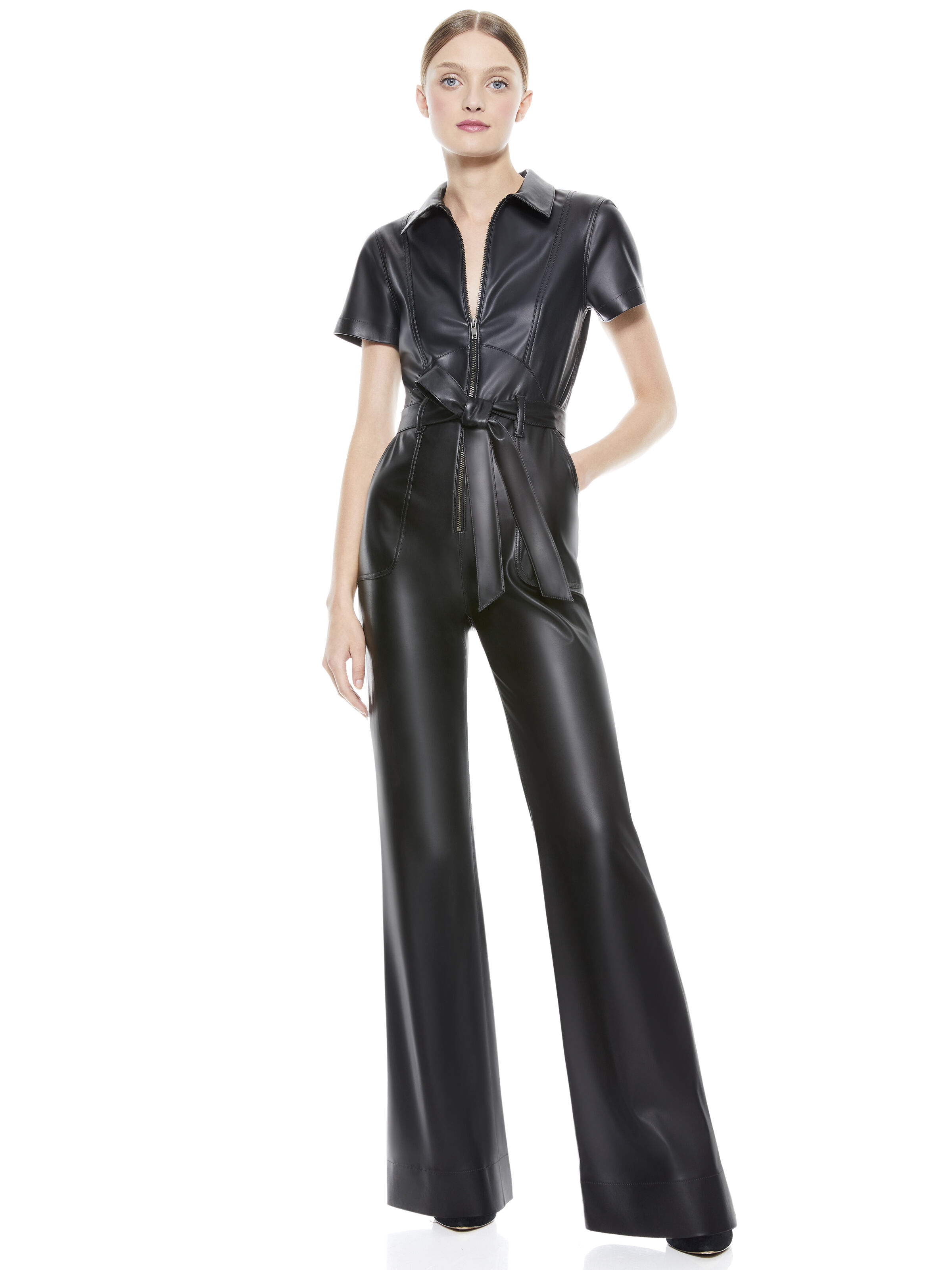 Alice and olivia leather jumpsuit