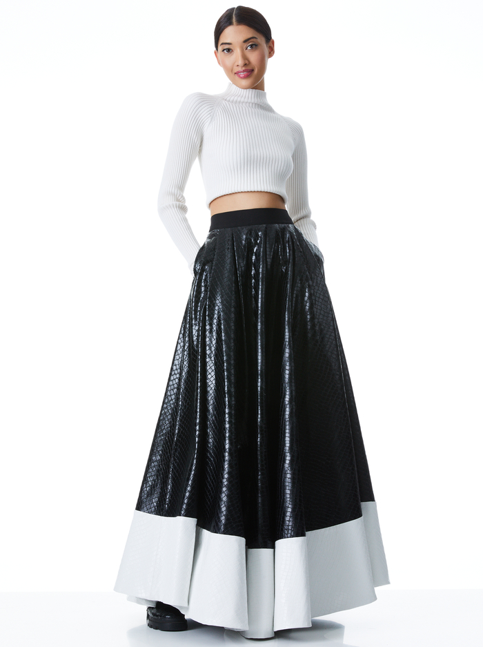 ELENOR VEGAN LEATHER GOWN SKIRT - BLACK/OFF WHITE image 2 - Alice And Olivia