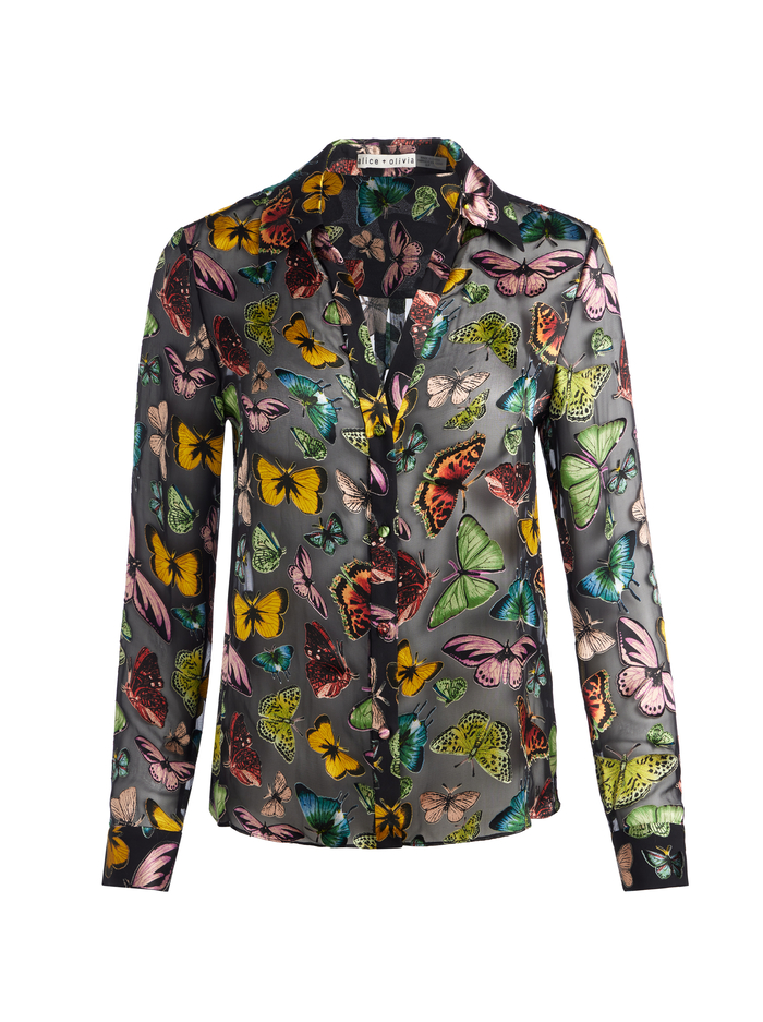 ELOISE BUTTON DOWN - BOUNDLESS BUTTERFLY BLACK image 5 - Alice And Olivia