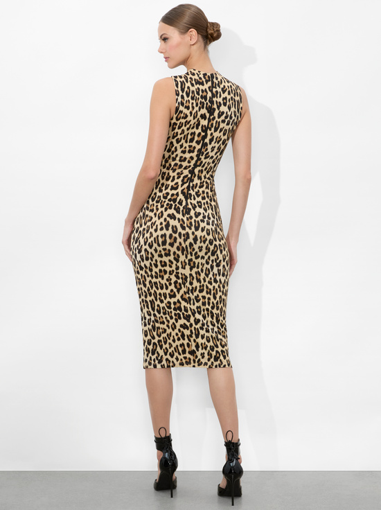 TEXTURED LEOPARD-DELORA FITTED MOCK NECK DRESS
