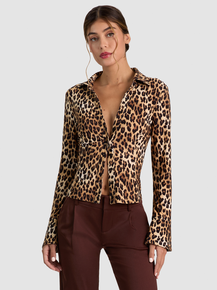 FREYA BUTTON DOWN TOP - SPOTTED LEOPARD - ALICE + OLIVIA