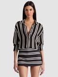 DIMITRA BUTTON DOWN - PADDLEBOARD STRIPE BLACK/ECRU