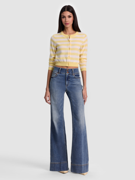 BUTTER/ECRU-DOLLIE STRIPED CASHMERE CARDIGAN