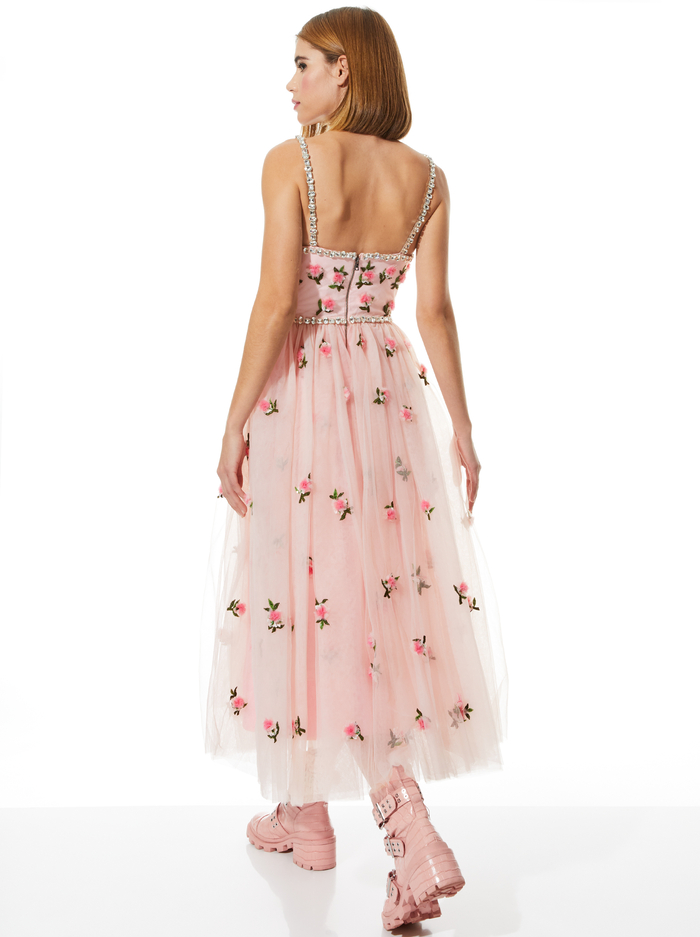 LUPITA CRYSTAL STRAP EMBELLISHED TULLE MIDI GOWN - PETAL/PRIMROSE image 1 - Alice And Olivia