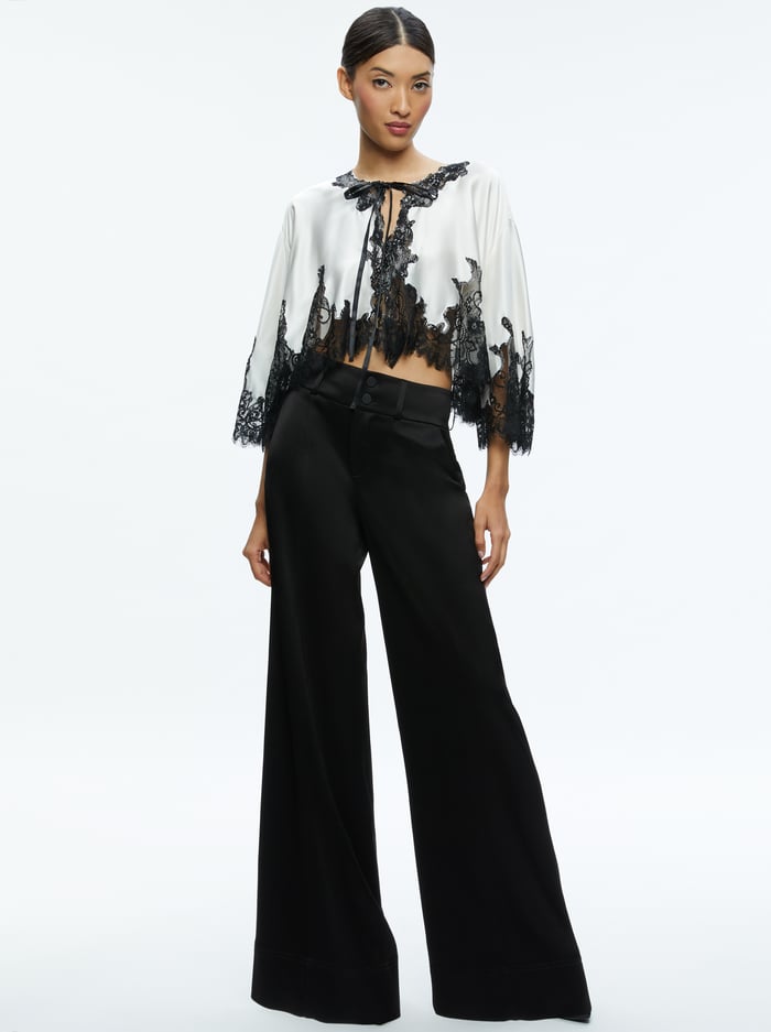 LOREE LACE TIE FRONT CROPPED JACKET - OFF WHITE/BLACK image 2 - Alice And Olivia
