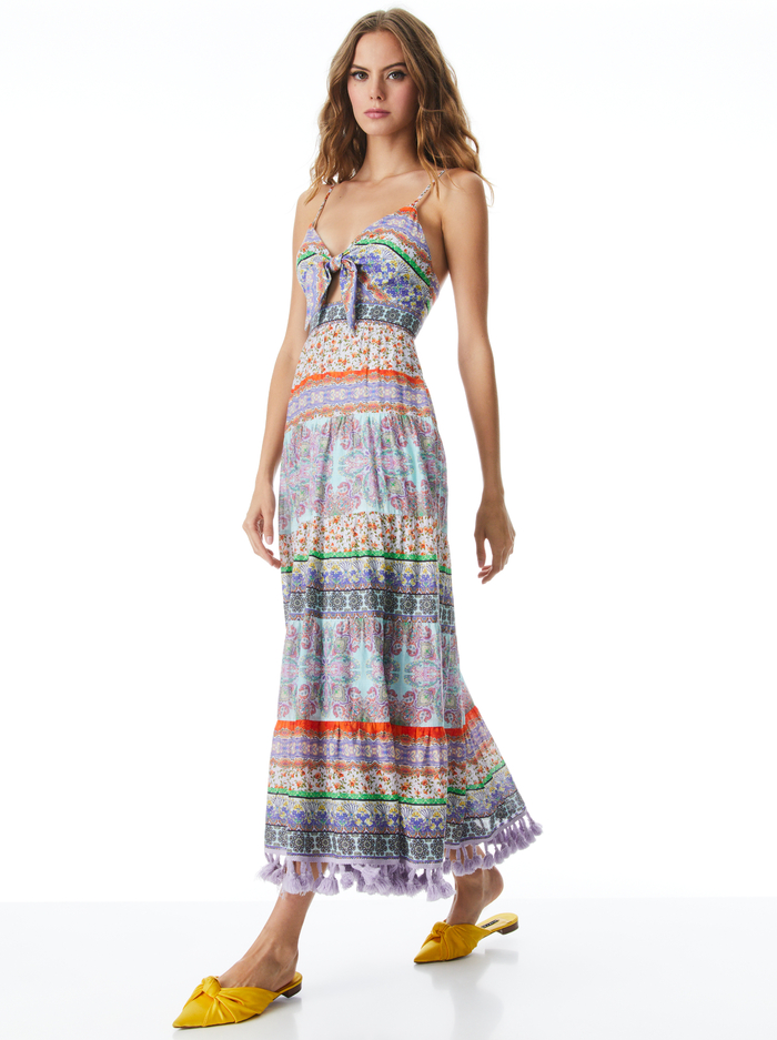 MINKA TIE FRONT MAXI DRESS - RITZY/MULTI - Alice And Olivia