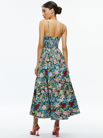 BREEZE FLORAL-GLYNIS SPAGHETTI STRAP SCARF MIDI DRESS