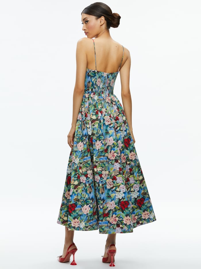 GLYNIS SPAGHETTI STRAP SCARF MIDI DRESS - BREEZE FLORAL image 1 - Alice And Olivia